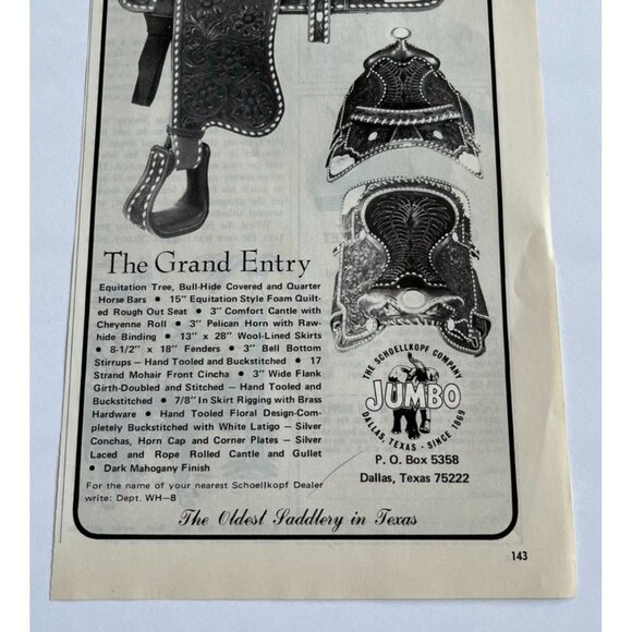Schoellkopf Saddles Vintage Print Ad 1970s Grand Entry Western Gear Dallas TX - Picture 5 of 6